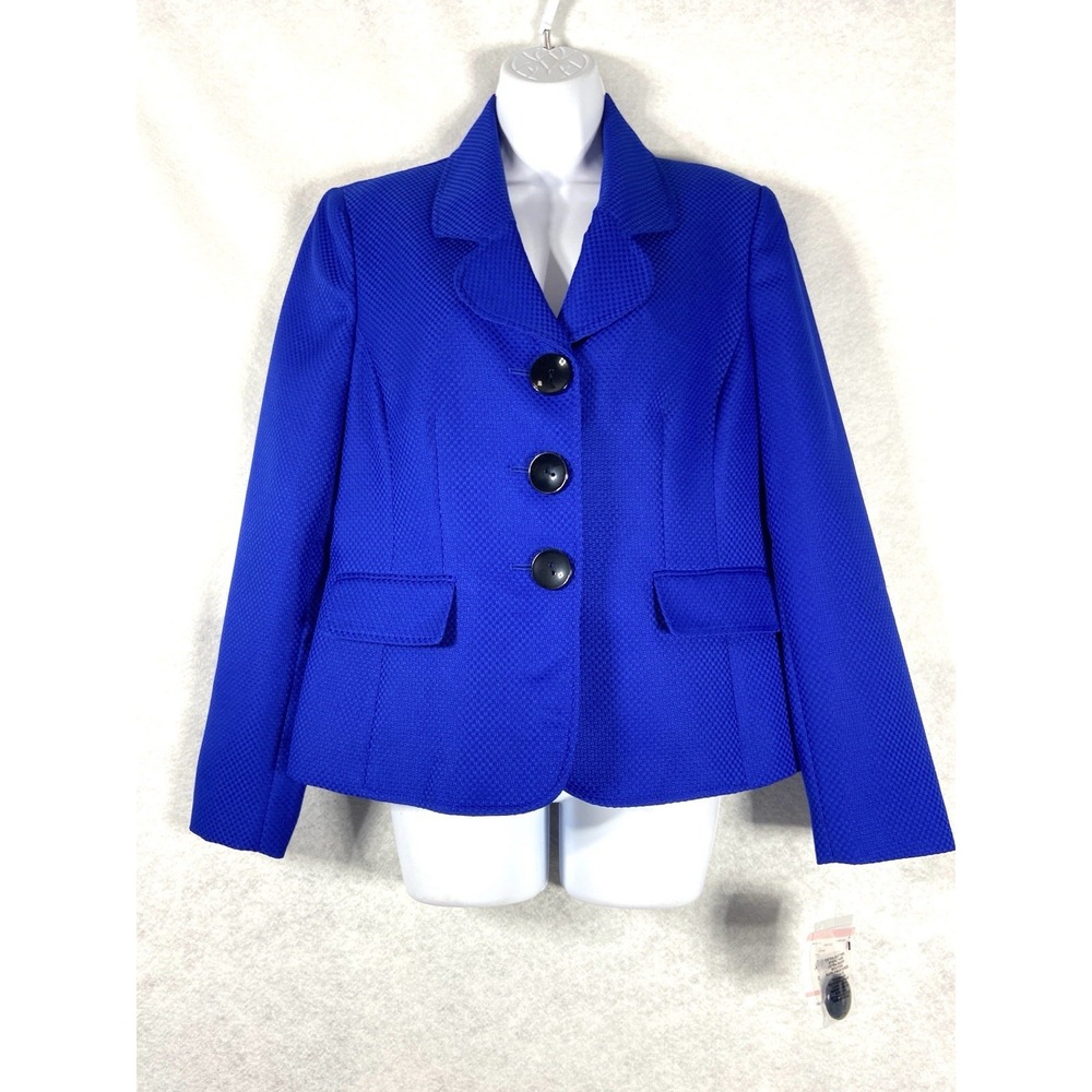 Kasper Jacket Women's 10 Blue Blazer Long Sleeves Stained Glass Textured New